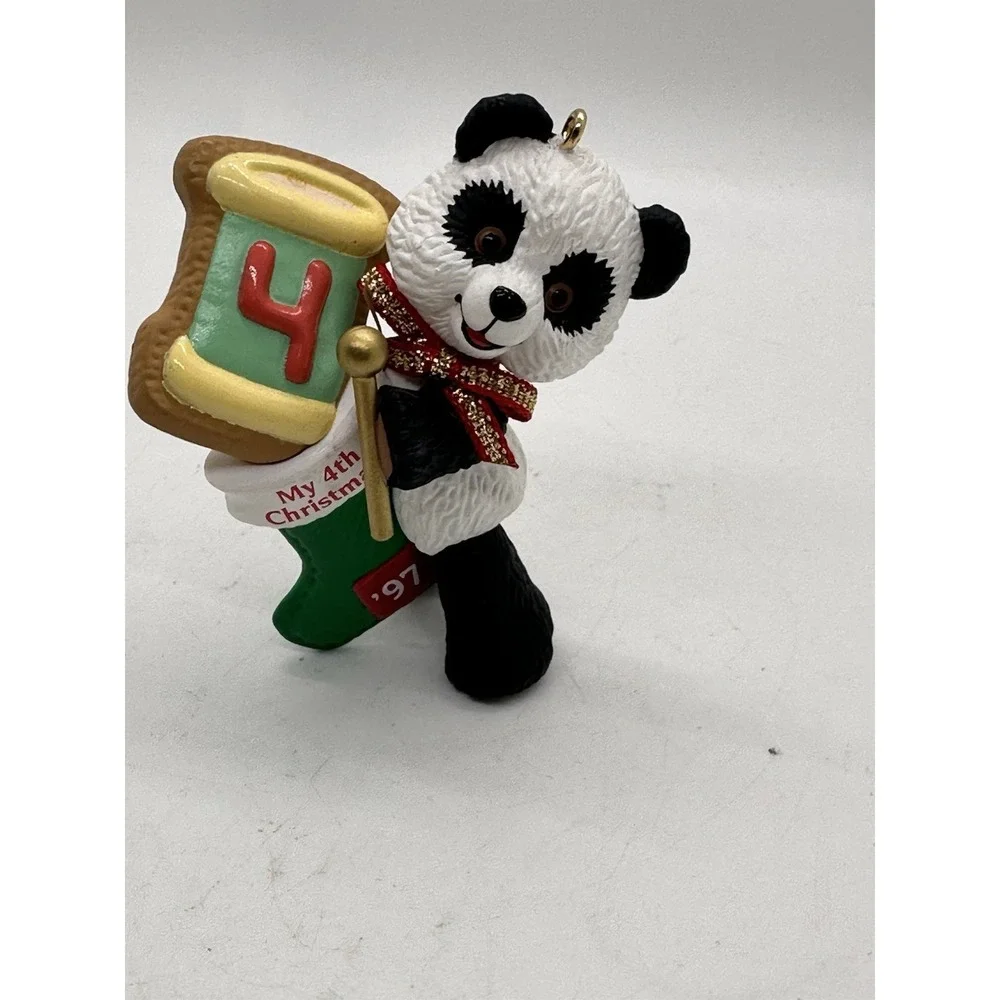 Hallmark 1997 My 4th Christmas Panda Ornament Ken Crow Cookie‎ Block Stocking